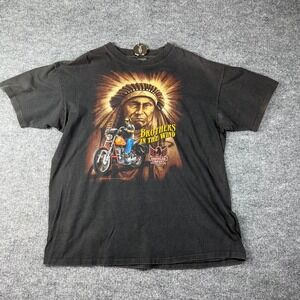 Vintage 3D Emblem T Shirt Mens XL Black Cotton 1994 Sturgis Brothers In The Wind